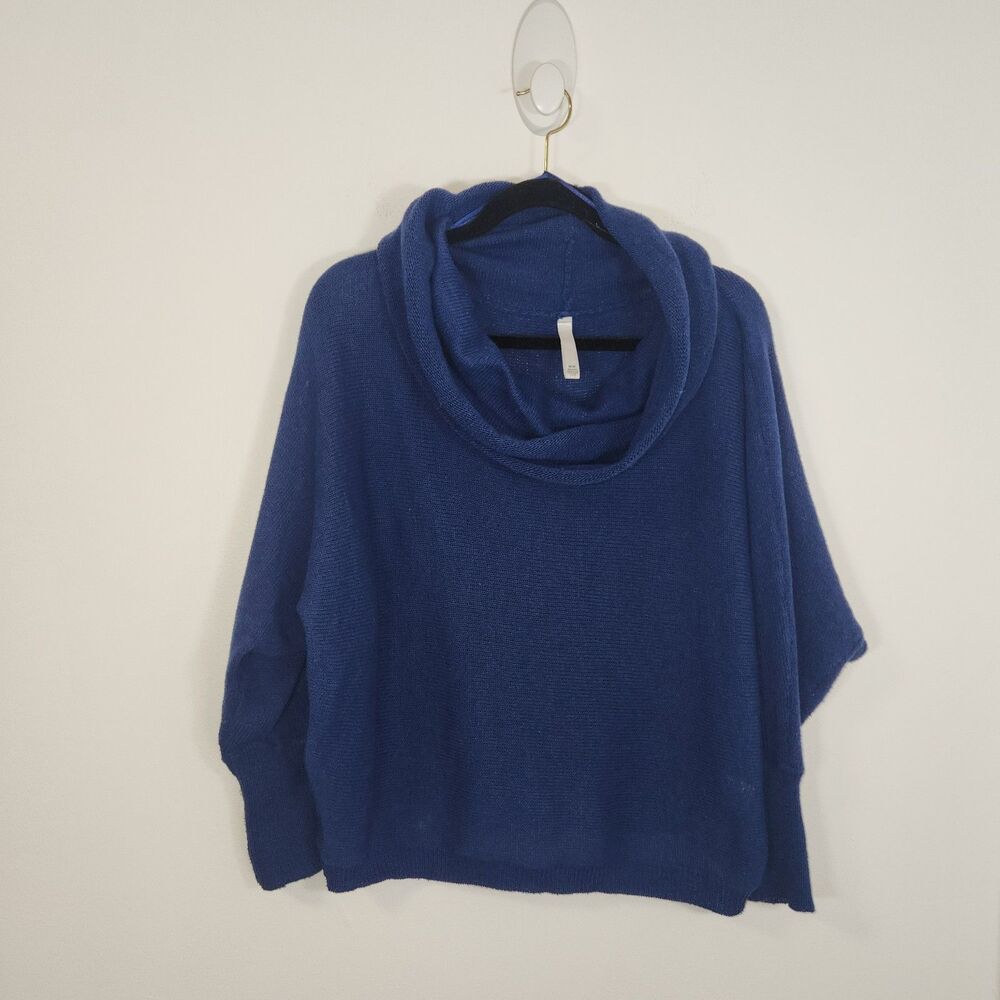 Ever So... Royal Blue Knit Poncho Cowl Neck Sweater MEDIUM